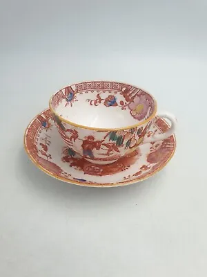 Buy Early Antique Hilditch & Sons Eathenware  Cup Saucer Chinoiserie Red Hand Colour • 26.99£