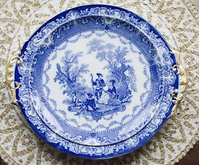 Buy Doulton Burslem Flow Blue Watteau Serving Plate, Handled Platter Blue And White • 45£
