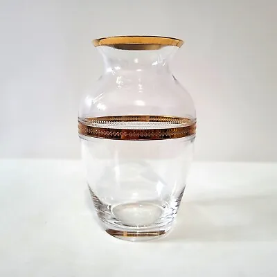 Buy Cristal JD Durand France Small Vase Gold Rim & Copper Filigree Band • 23.05£
