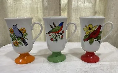 Buy Vintage Bird Floral Motif Footed Irish Coffee Mugs Made In Japan Set Of 3 • 23.62£