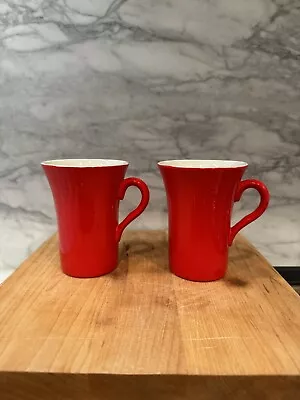 Buy Vintage HALL Pottery USA 343 Red Restaurant Ware Mugs 4” Tall Set Lot Of 2 • 18.97£