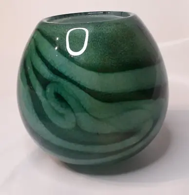 Buy Stunning Contemporary Style Signed Swirling Green Art Glass Vase Dated 99 • 12.99£