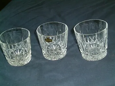 Buy SET 3 Vintage  Heavy 24% Lead  CRYSTAL CUT GLASS WHISKY TUMBLERS Excellent Cond • 14.99£