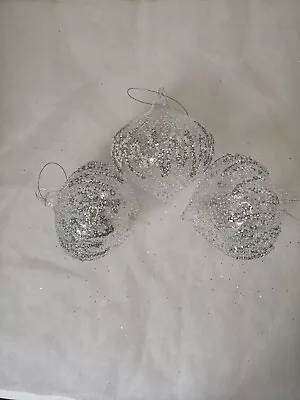Buy 3 Large Glass Baubles Christmas Decorations Clear Embellished Beads Glitter  • 14.90£
