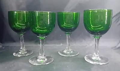 Buy 4 Small Antique Victorian Bristol Green Wine Glasses C.1870 • 19.99£