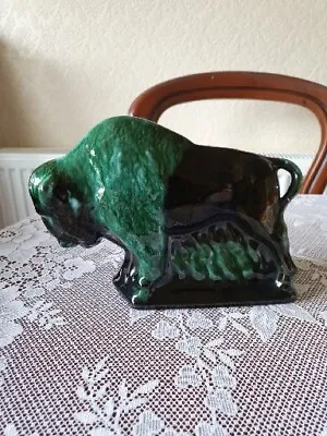 Buy Vintage Blue Mountain Large Bison Buffalo Ornament Green Ceramic • 20£