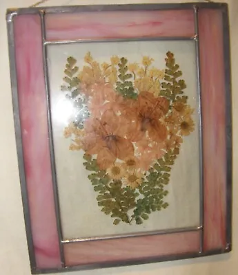 Buy Vintage Stained Glass With Dried Flowers Window Hanger  • 18.92£