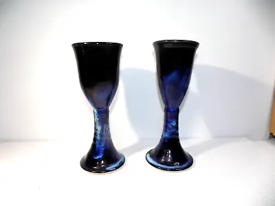 Buy Vintage 1970's Handmade Signed Pottery Wine Glasses With Chalice Bells (T) • 38.61£