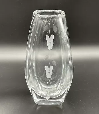 Buy Vintage Orrefors Hand Blown Etched Glass Vase Flower Vine Studio Glass 7.5” Tall • 24.07£