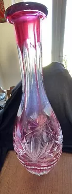 Buy Vintage Bohemian Cranberry Cut Crystal Glass Decanter. • 20£