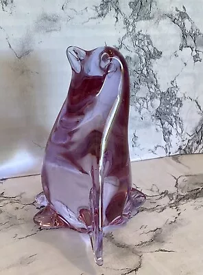 Buy Vintage Crystal Glass Penguin Figurine Art Hand Blown Paperweight Lilac Ornament • 21.13£