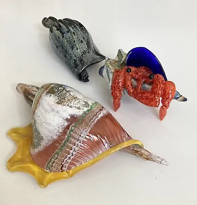 Buy Three Hand Blown Glass Objects Shell Hermit Crab Handmade Sea Ocean SUMO? • 148.11£