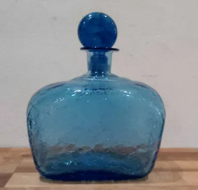 Buy Mcm Retro Italian  Blue Glass Crackle Glaze Decanter • 20£