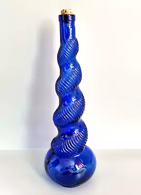Buy Vintage Cobalt Blue Glass Spiral Snake Genie Bottle Retro 70s 80s Decor 34cm • 20£