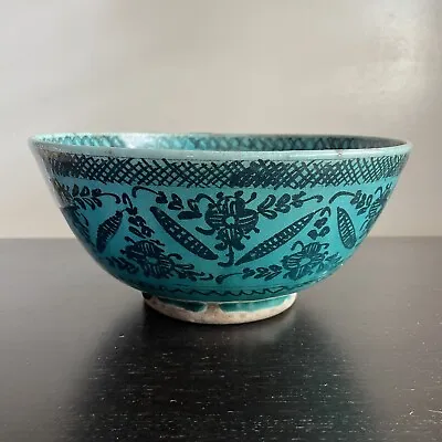 Buy Antique Persian Blue Glazed LARGE Pottery Footed Bowl Floral Art WOW • 160.49£