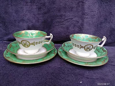 Buy 2 Vintage (GOOD CONDITION) Minton Porcelain Green Trios Cups Saucers Plates (6) • 50£