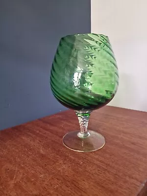 Buy Vintage Empoli Large Green Brandy Glass Vase With Twist Stem. 23cms  1960s • 19£