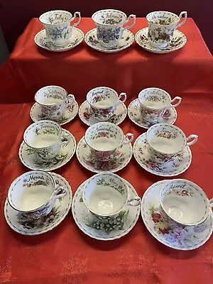 Buy 12 X Royal Albert Flowers Of The Month Duo Cups Saucers • 450£