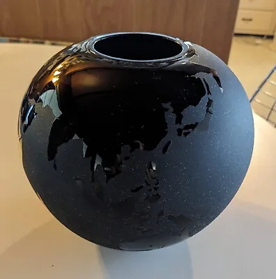 Buy Etched Black Italian Post Modern World Globe Vase, C. 1980 • 96.30£