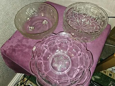 Buy Trio Of Vintage Large Glass Bowls - For Fruit, Trifle, Dessert, Etc • 1.99£