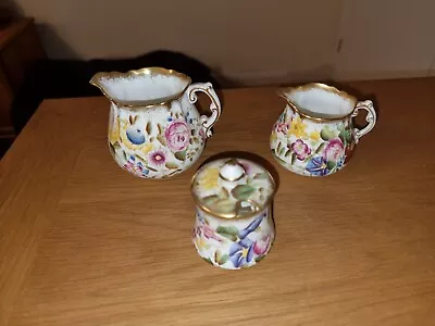 Buy 3 Rare Hammersley Queen Anne Bone China Items - 2 Jugs And A Lidded Pot 13166 • 24.99£