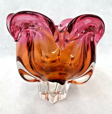 Buy Czech Bohemian Josef Hospodka Chunky Tulip Glass Vase, Red With Clear Base (Mar) • 9.99£