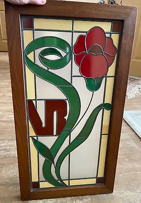 Buy 27 X 14.5  Rose Stained Glass Hanging Red Green Window Panel Initials V R Flower • 139.98£