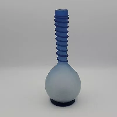 Buy VTG Blue Crackle Glass Long Neck Swirling . Art Glass Vase Hand Blown Unsigned • 62.42£