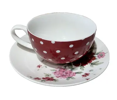Buy Laura Ashley Cup & Saucer Set Red Floral Dotty Fine Bone China Home • 9.99£