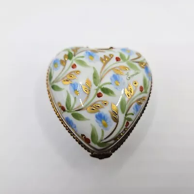Buy Limoges France Trinket Box Porcelain Heart Hinged Hand Painted Florals • 47.43£