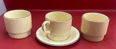 Buy Vintage Poole Pottery Broadstone Yellowbrown Speckled Cup & Saucer + Sugar Bowls • 9.49£