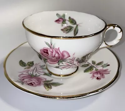 Buy 1789 Adderley Bone China Footed Tea Cup And Saucer Set Pink Roses Gold Trim • 28.81£