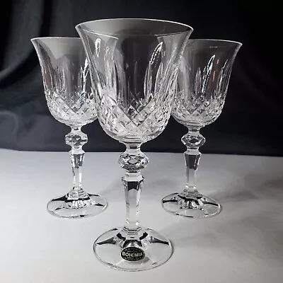 Buy Vintage Czech Bohemia Wine Glasses 24% Lead Crystal Fine Cut Clear 6 Oz Set Of 3 • 42.53£