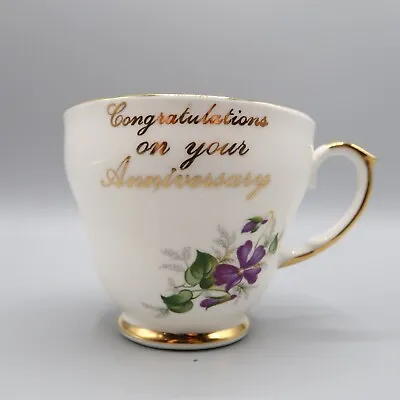 Buy Vintage DUCHESS Bone China Tea Cup Purple Violets Congratulation On Anniversary • 6.78£