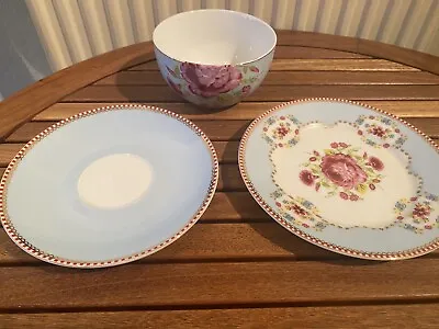 Buy PIP Studio Pieces X3  - Side Plate, Saucer And Soup Bowl - Floral Porcelain Blue • 20£