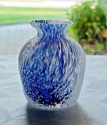 Buy Lindshammar Sweden Speckled Blue Accent Vase Art Glass 2.75  Tall EUC #O1 • 13.73£