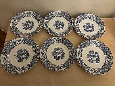 Buy 6 X Woods And Sons - YUAN Pattern - Blue & White Transferware Saucers Set 1 • 13.99£