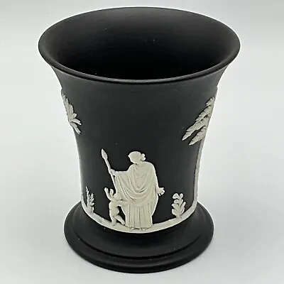 Buy Vintage Wedgwood Jasperware Black Basalt Vase 9.5cm Tall - VGC Gift • 15£