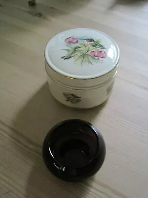 Buy Vintage Sadler Lidded Trinket Pot (Birds) & Amethyst Colour Small Glass Pot • 3.49£