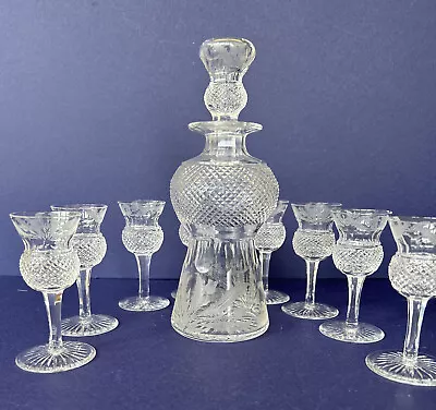 Buy Edinburgh Crystal  Thistle Liqueur Decanter And  8 Glasses- • 425£