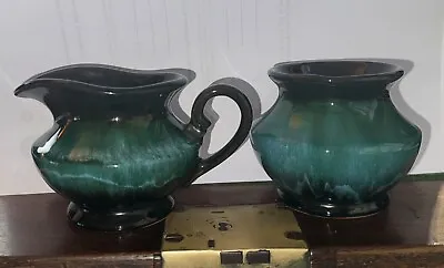 Buy Canadian Blue Mountain Pottery Cream Jug & Sugar Bowl Blue/Green Glaze • 12.50£