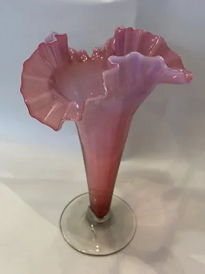 Buy Antique Cranberry Glass Vase With Wavy Shaped Milk Glass Edge ,victorian Gc • 13.50£