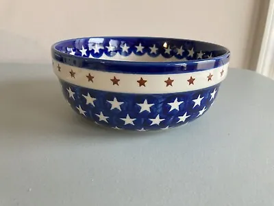 Buy Boleslawiec Polish Pottery Round Serving Bowl-cobalt Blue , White & Red Stars • 23.60£