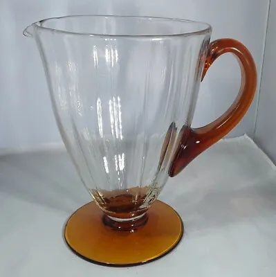 Buy Vintage Retro Large Hand Made Art Deco Clear & Amber Glass Water Cocktail Jug • 19£