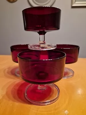 Buy Set Of 4 Vintage Luminarc Red Ruby Glass Dessert Bowls • 14£