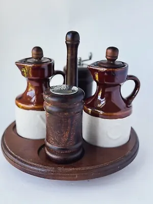 Buy Vintage MCM GAILSTYN SUTTON Wood Teak Salt Pepper Shaker Vinegar Oli Stoneware • 28.81£