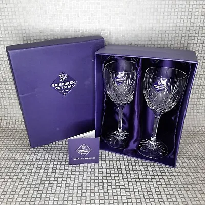 Buy 2 X Edinburgh Crystal Jura Cut Pattern Claret Wine Glass 7 3/8 Inch Signed Boxed • 39.99£