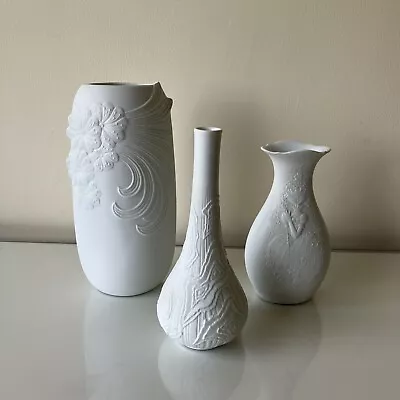 Buy 3 MCM Kaiser White Bisque Vases (abstract Bark, Queen & Flowers,  Floral M Frey) • 45£