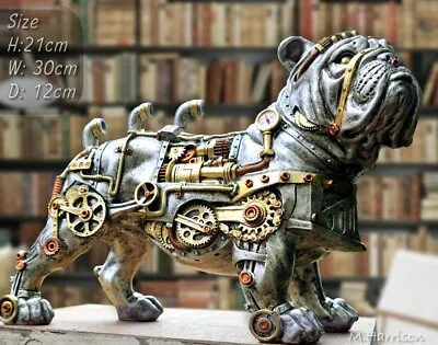 Buy Steampunk Bulldog Ornament Silver Resin Dog Decorative Cog Sculpture Figure Gift • 29.99£