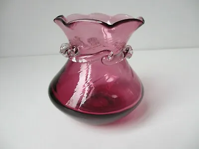 Buy Lovely ,Victorian Cranberry Glass ,Small Vase ,with Applied Clear Decoration • 11£